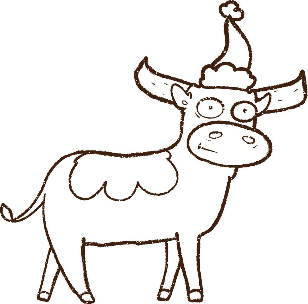 desenho a carvão de vaca de natal vetor