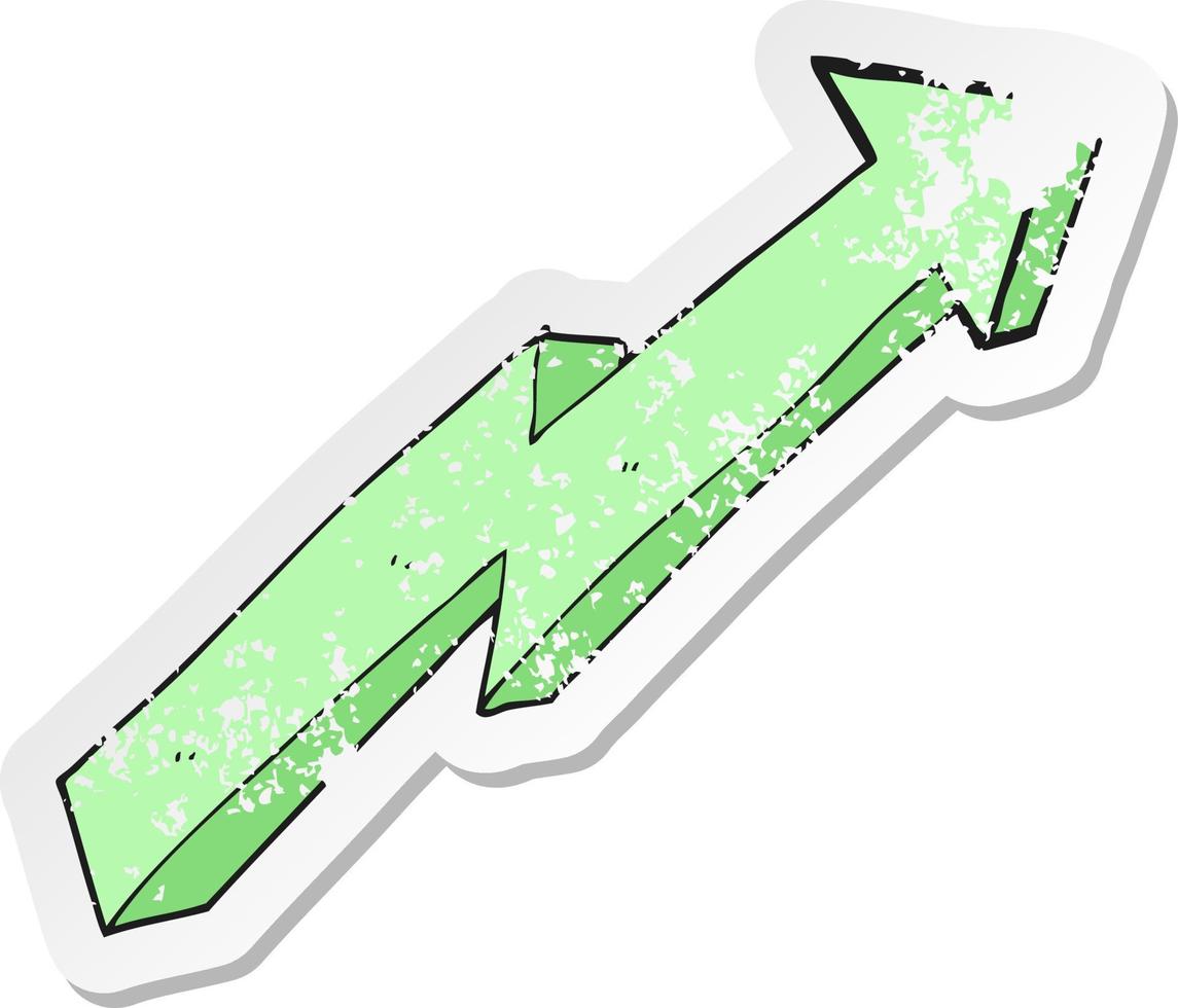 adesivo retrô angustiado de uma tendência de seta de desenho animado vetor