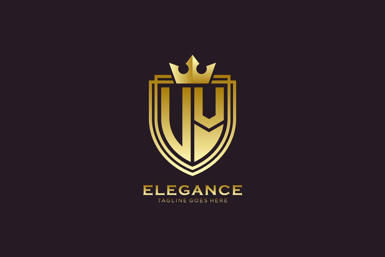 logotipo de monograma de luxo elegante uv inicial ou modelo de crachá com pergaminhos e coroa real - perfeito para projetos de marca luxuosos vetor