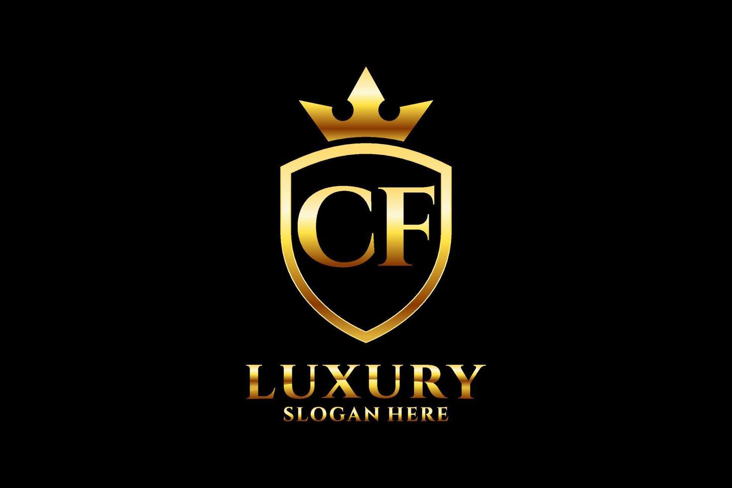 logotipo de monograma de luxo elegante cf inicial ou modelo de crachá com pergaminhos e coroa real - perfeito para projetos de marca luxuosos vetor