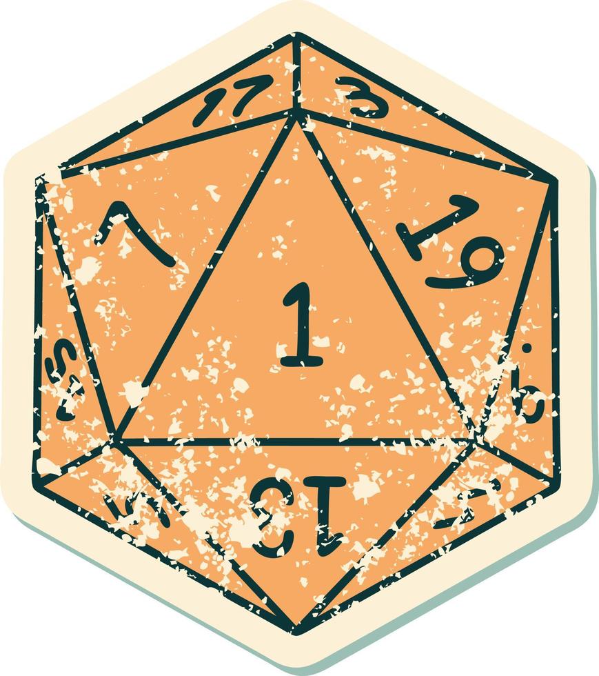 ilustração de rolagem de dados natural de 1 d20 vetor