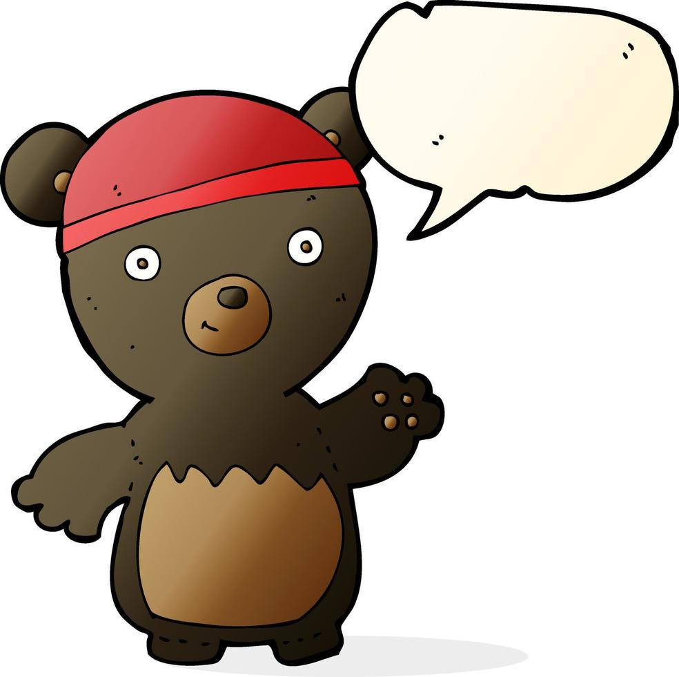 urso preto de desenho animado usando chapéu com balão vetor