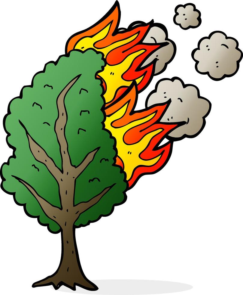 árvore em chamas dos desenhos animados vetor