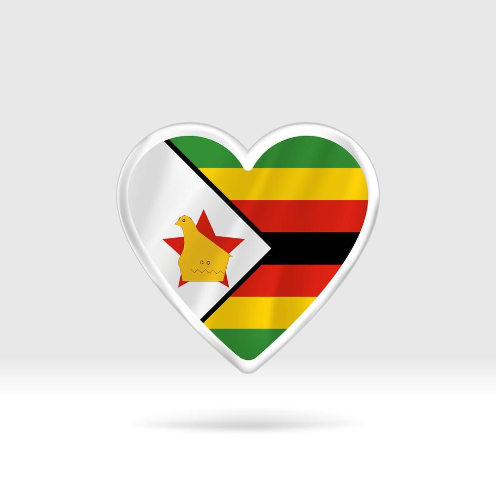 coração da bandeira do zimbábue. modelo de coração e bandeira de botão prateado. edição fácil e vetor em grupos. ilustração vetorial de bandeira nacional sobre fundo branco.