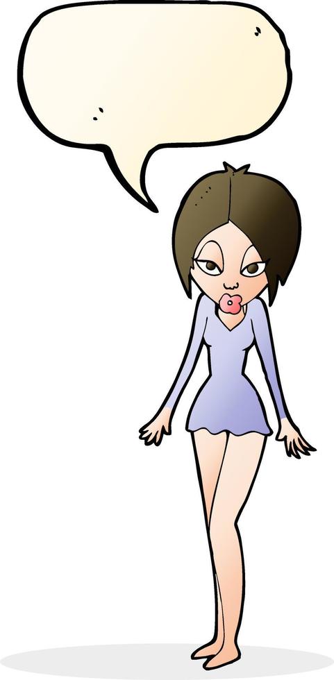 mulher de desenho animado em vestido curto com balão vetor