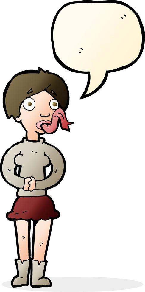 mulher de desenho animado com língua de cobra com balão vetor