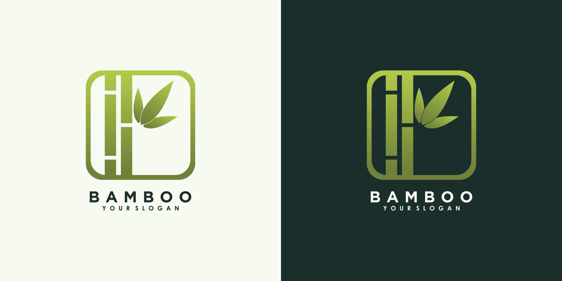design de logotipo de bambu e folha com vetor premium de conceito criativo
