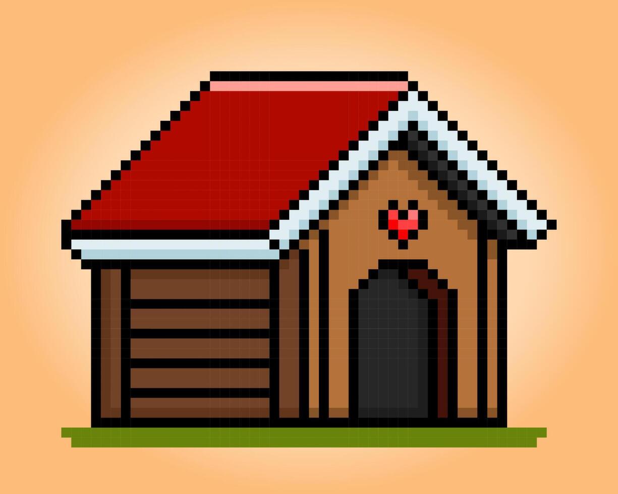 Casa de pixel de 8 bits para cães. barkitecture para ativos de jogos e pontos de cruz em ilustrações vetoriais. vetor