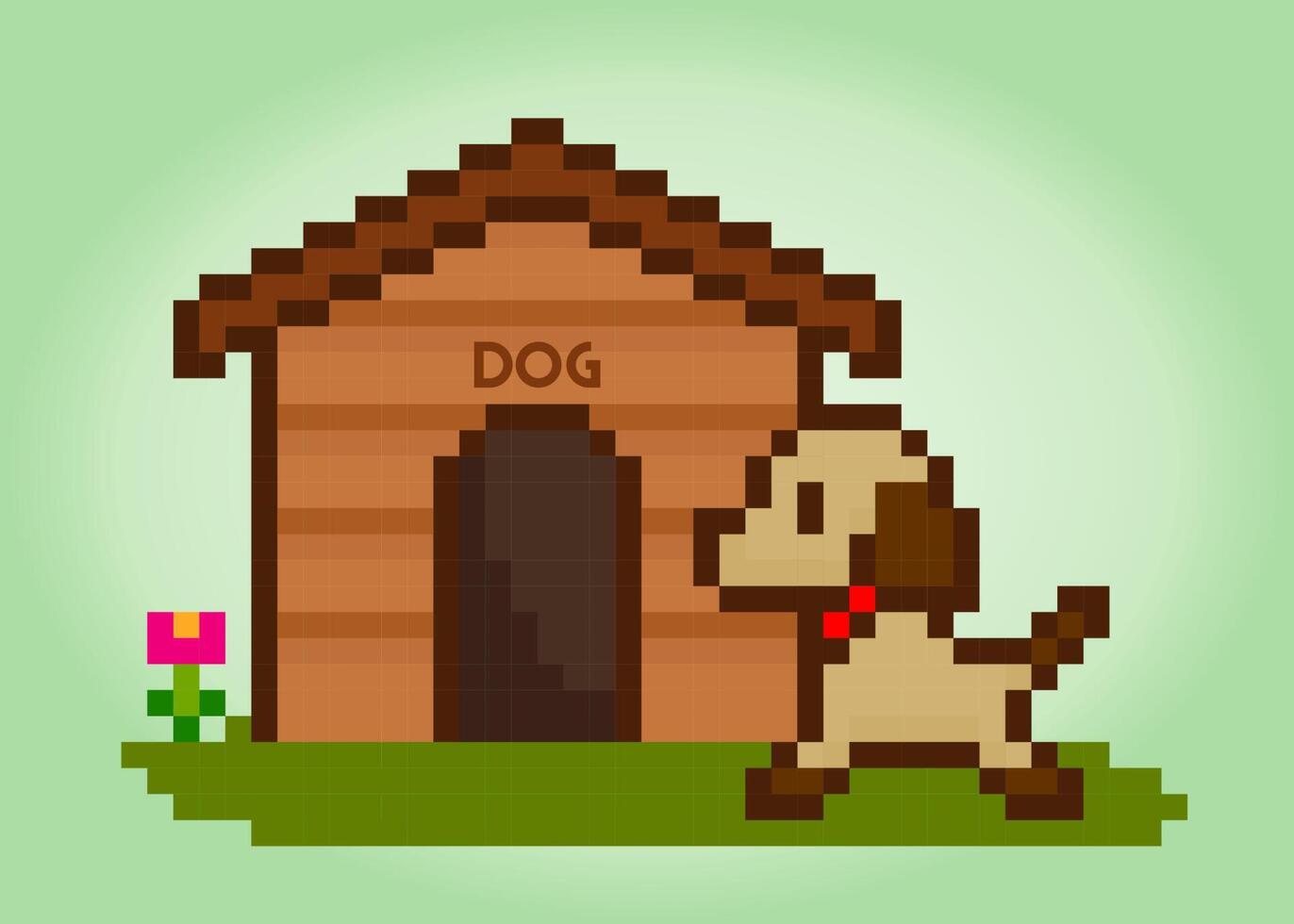 Casa de pixel de 8 bits para cães. barkitecture para ativos de jogos e pontos de cruz em ilustrações vetoriais. vetor