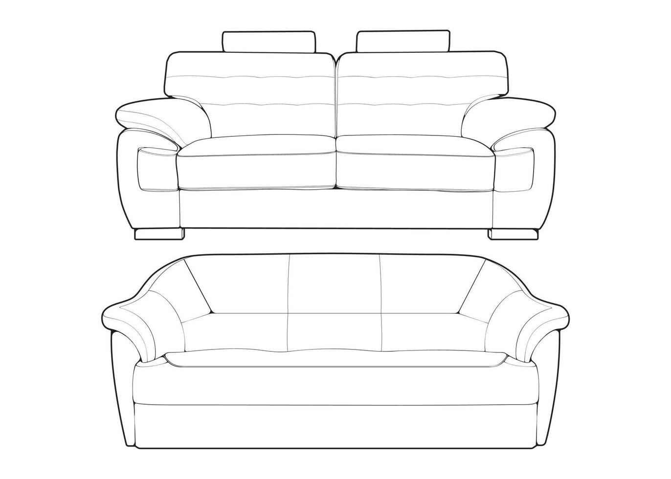 desencadeou o ilustrador de arte de linha de sofá ou sofá. móveis de contorno para sala de estar. ilustração vetorial. vetor