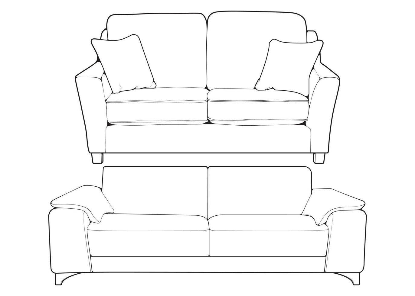 desencadeou o ilustrador de arte de linha de sofá ou sofá. móveis de contorno para sala de estar. ilustração vetorial. vetor