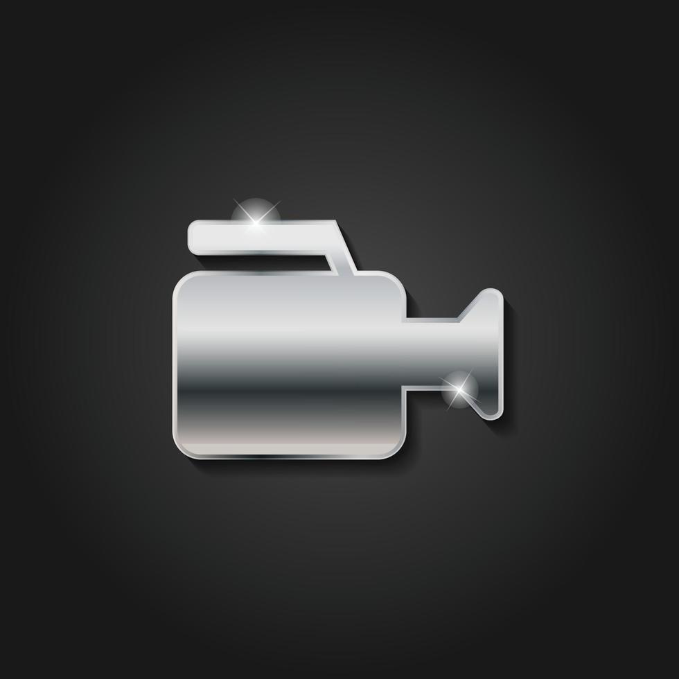 ícone de câmera de vídeo prata brilhante símbolo metálico vetor