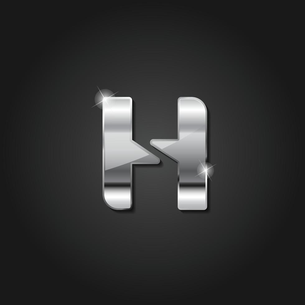 letra h logotipo metálico prateado brilhante vetor