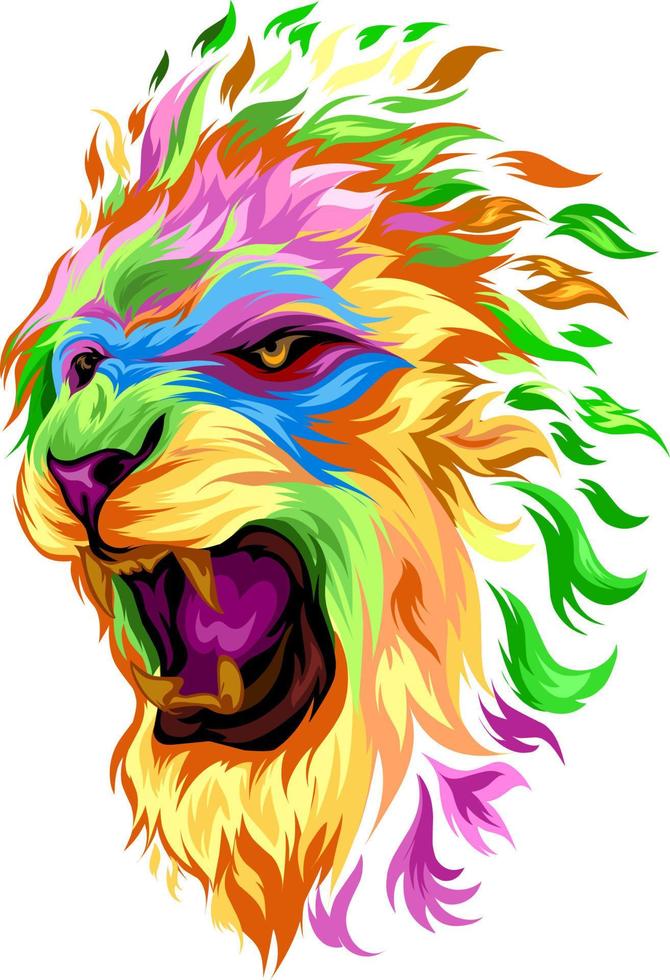 vetor cabeça de leão colorida e colorida