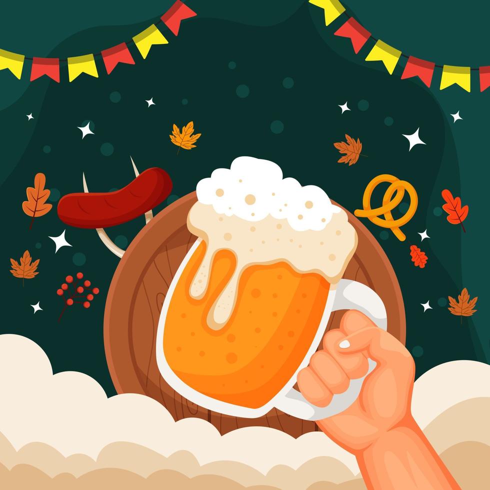 oktoberfest com a mão segurando uma cerveja vetor