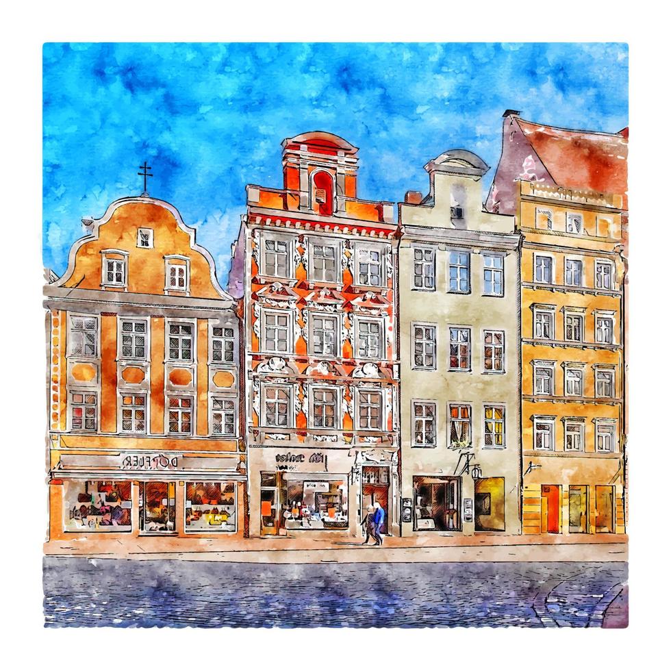 Landshut Alemanha esboço em aquarela ilustração desenhada à mão vetor