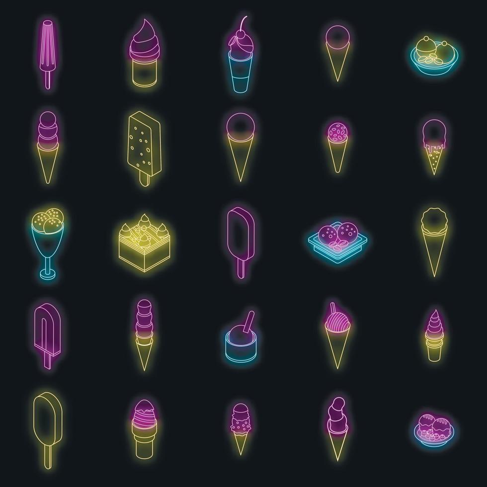 conjunto de ícones de sorvete vetor neon