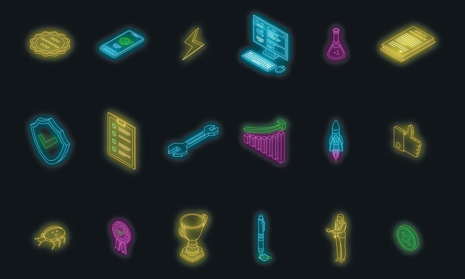 conjunto de ícones de garantia de qualidade vector neon