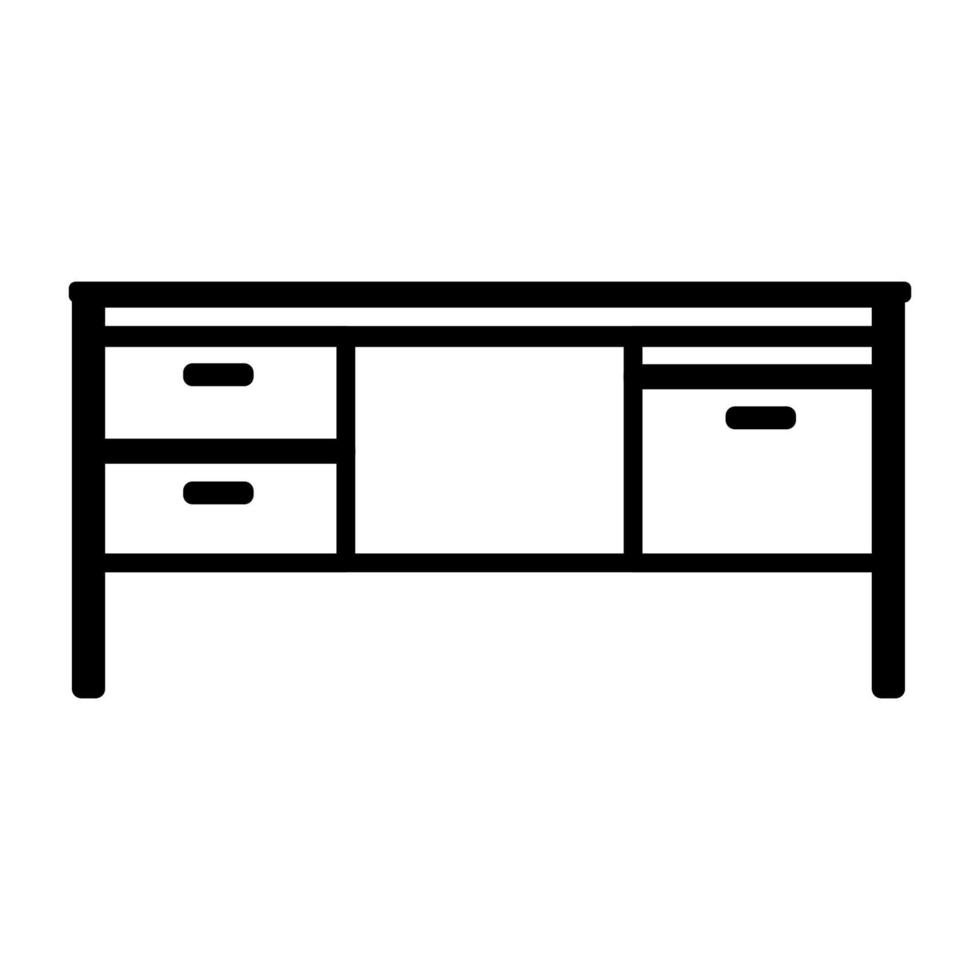 ilustração de mesa de escritório de vetor de ícone e esboço de design de mesa de símbolo. sala interior da linha de negócios e local de trabalho de móveis modernos. elemento de sinal de conceito de casa de trabalho e espaço de trabalho de armário de objeto isolado