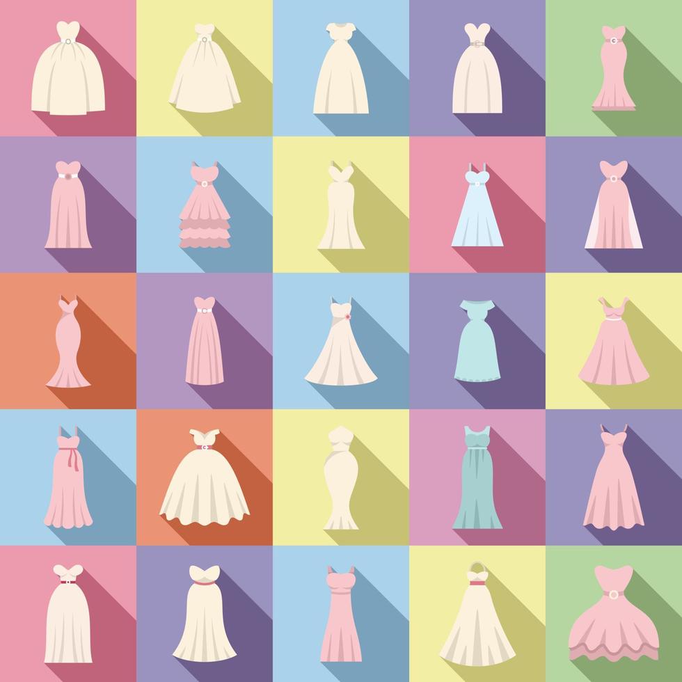 ícones de vestido de noiva definir vetor plana. acessórios de noiva