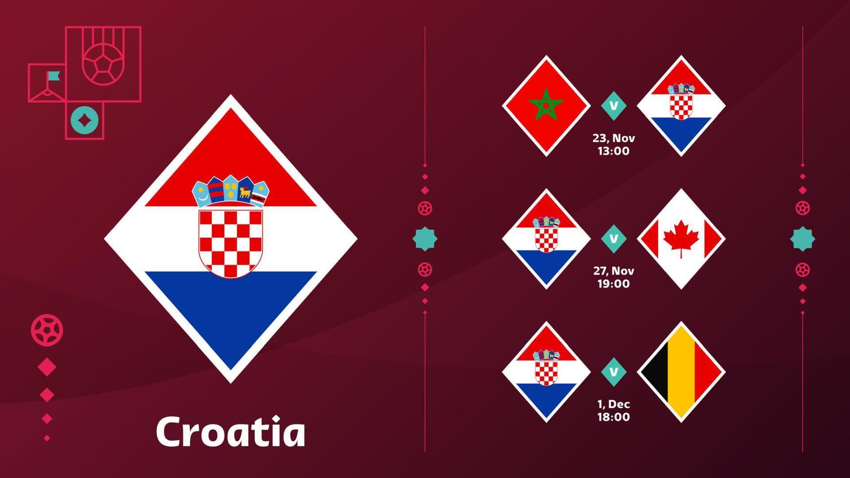 Seleção croata agenda partidas da fase final do campeonato mundial de futebol de 2022. ilustração vetorial de partidas de futebol mundial 2022. vetor