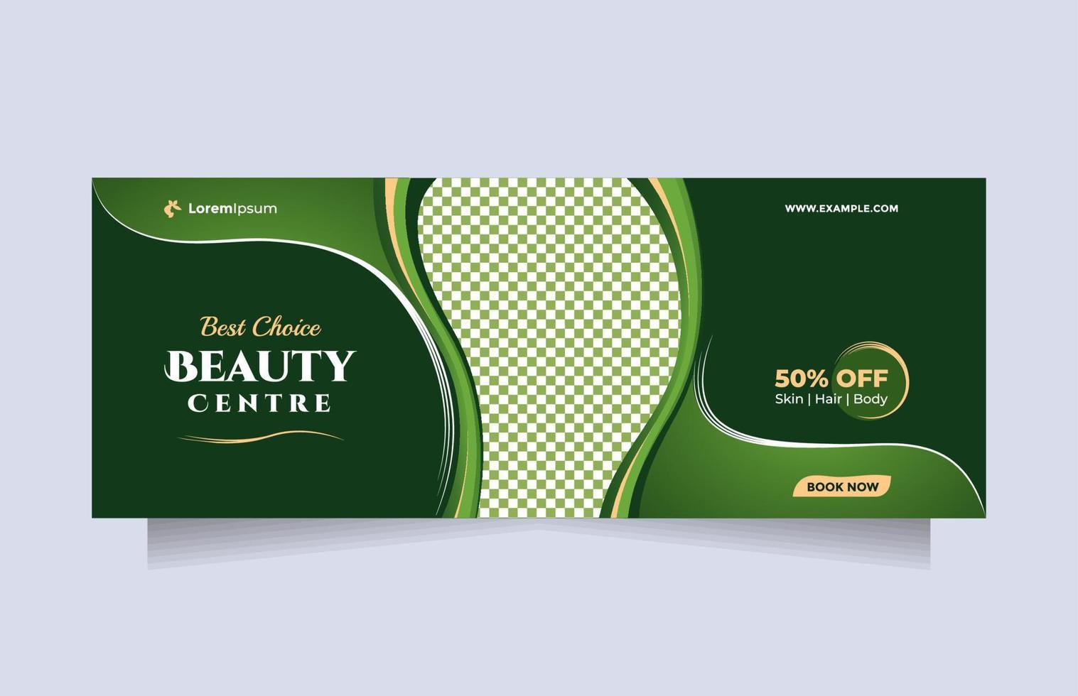 modelo de banner de mídia social de paisagem para promoção de centro de beleza limpo e moderno. conceito de tratamento profissional de beleza capilar, venda de cosméticos, cuidados com a pele, salão de cabeleireiro, algo natural, etc vetor