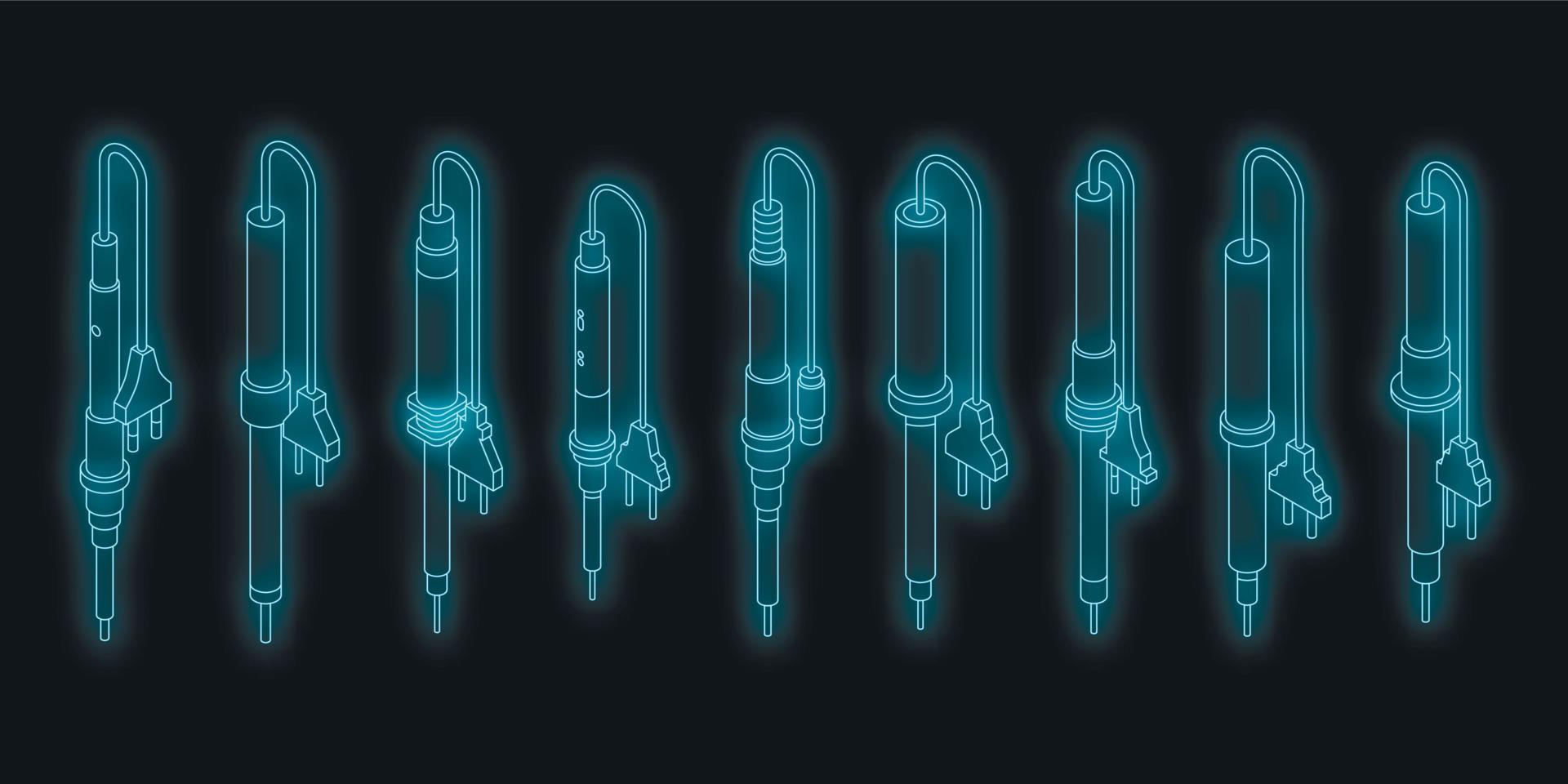 conjunto de ícones de ferro de solda vetor neon