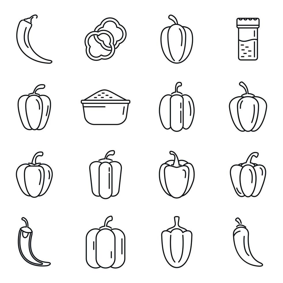 ícones de paprica definir vetor de contorno. sino de capsicum