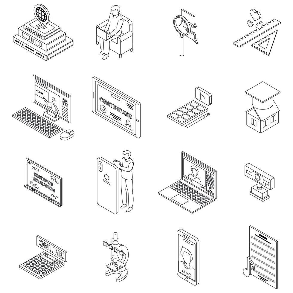 ícones de educação a distância definir contorno vetorial vetor