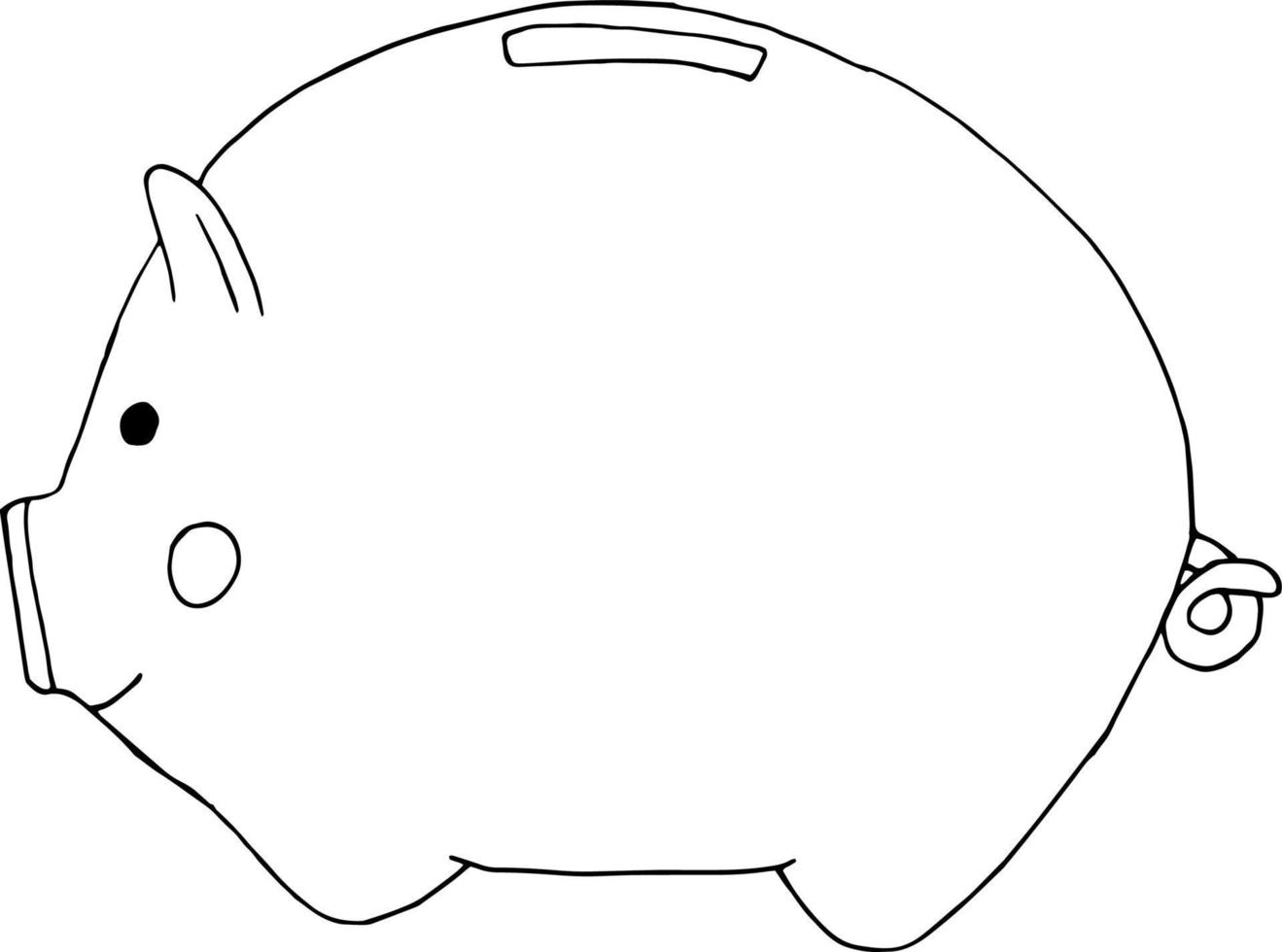 ícone de cofrinho, adesivo. esboce o estilo de doodle desenhado à mão. minimalismo monocromático. porco, dinheiro, moedas finanças poupança vetor