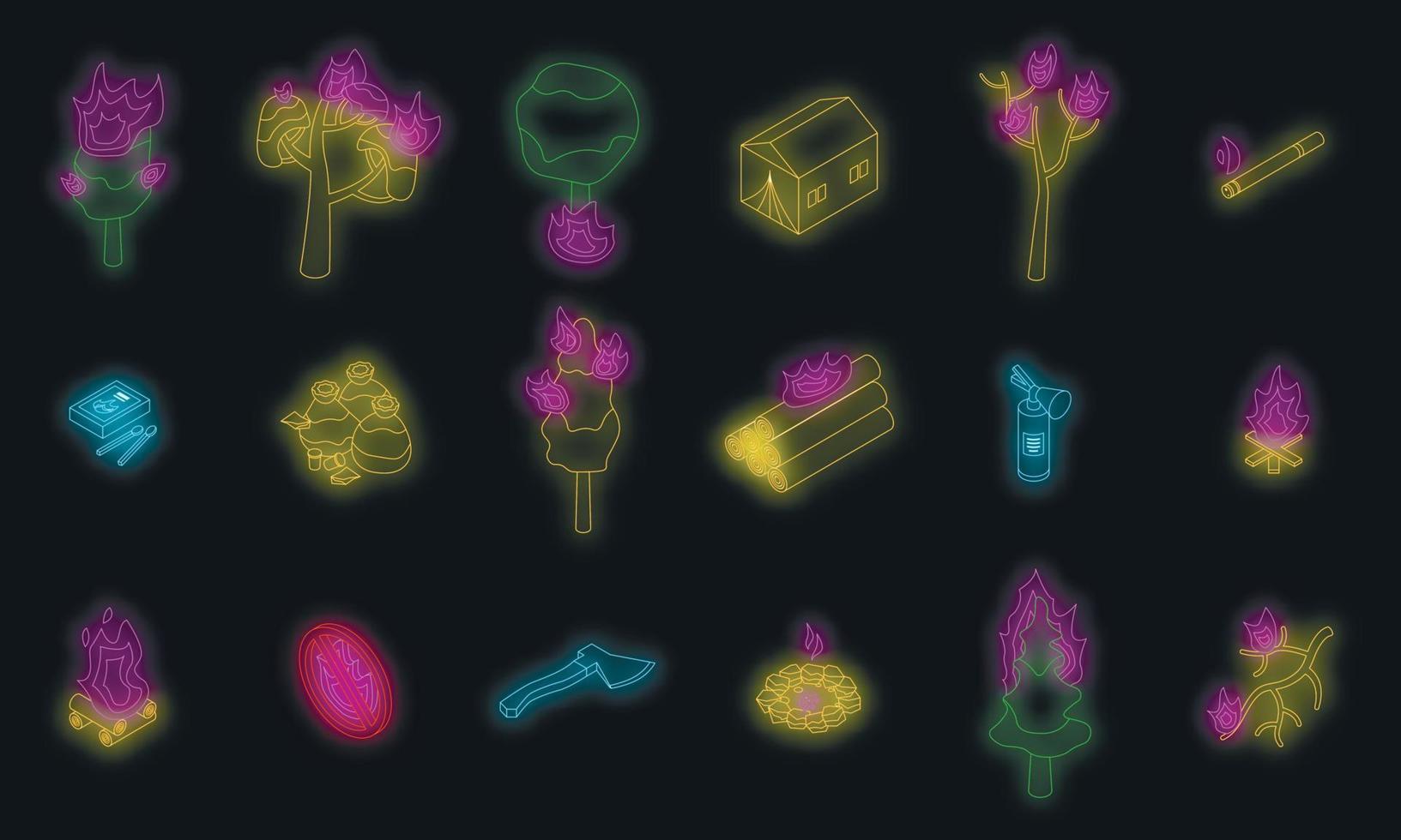 conjunto de ícones de floresta em chamas vector neon