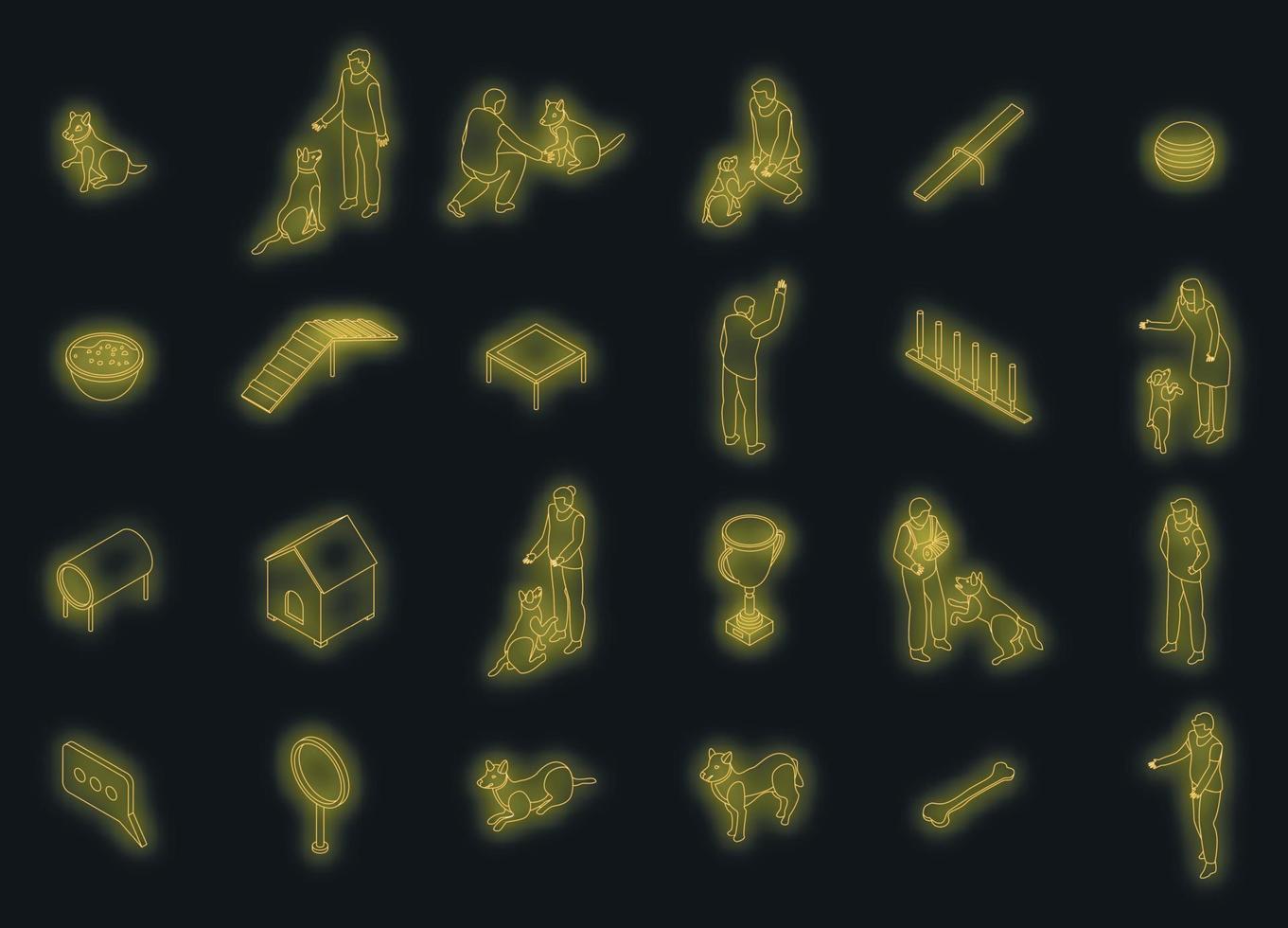 conjunto de ícones de treinamento de cães neon vector