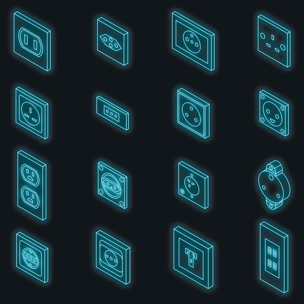 conjunto de ícones de tomada de energia vetor neon
