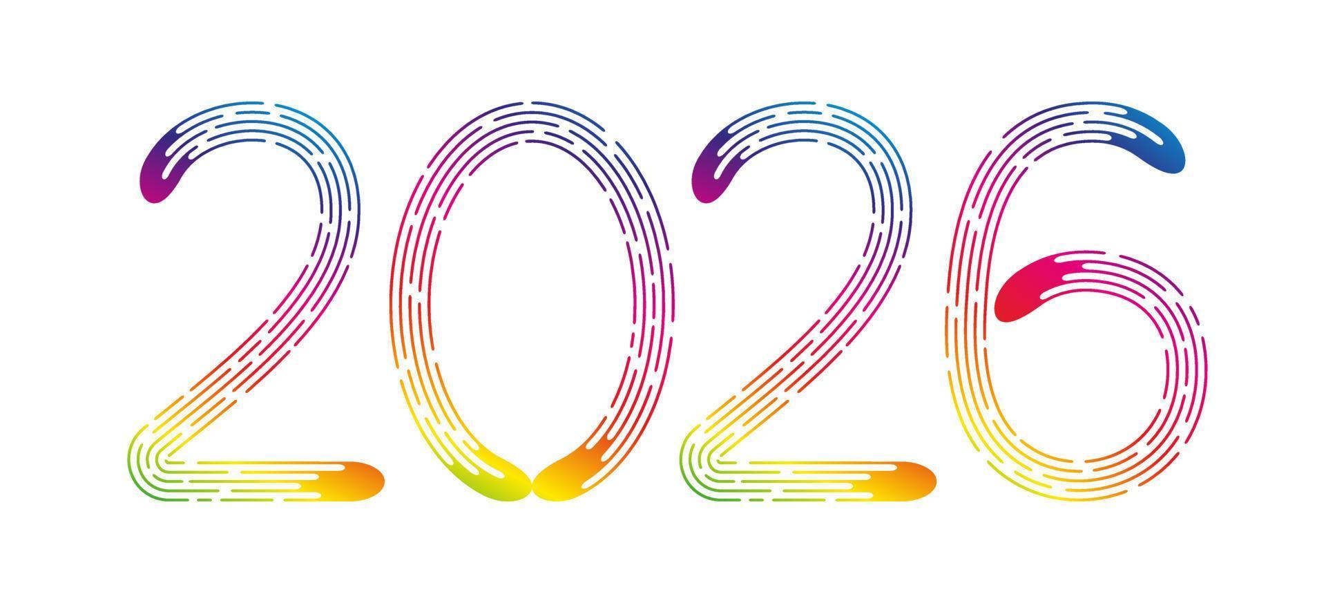 ano novo 2026 de linhas pontilhadas gradientes de arco-íris em fundo branco. vetor