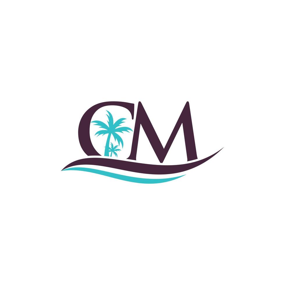 letra cm logotipo de negócios de férias na praia vetor
