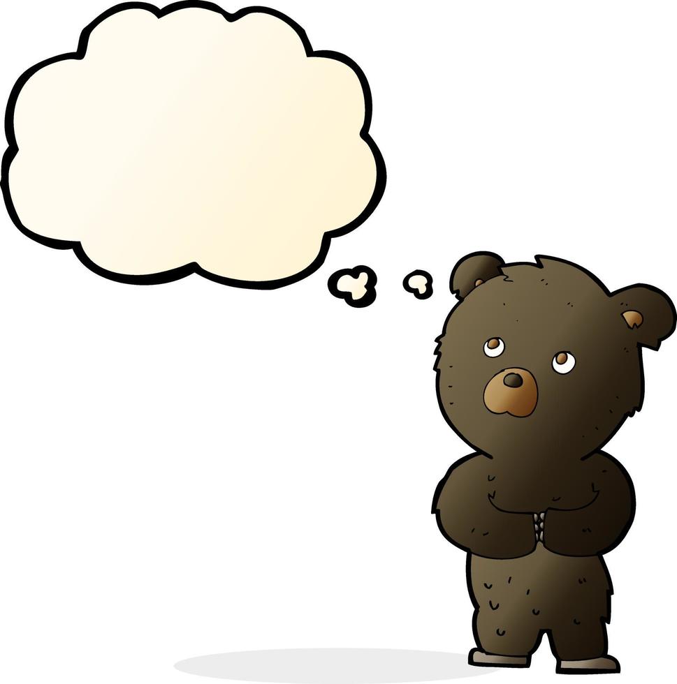 filhote de urso preto dos desenhos animados com balão de pensamento vetor