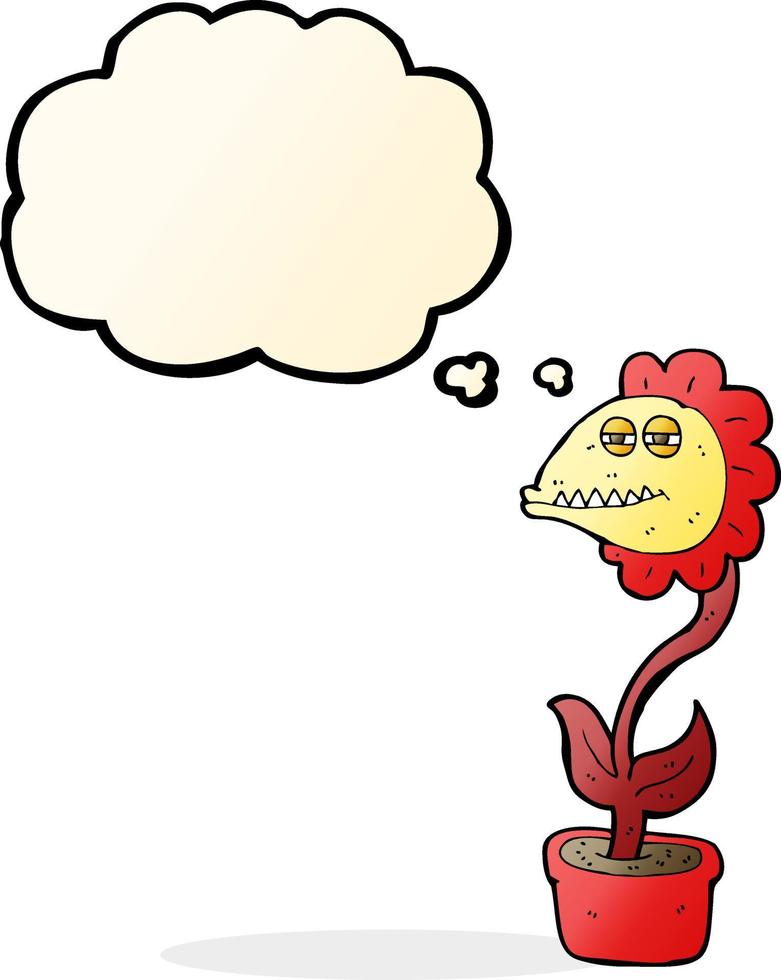 flor de monstro de desenho animado com balão de pensamento vetor