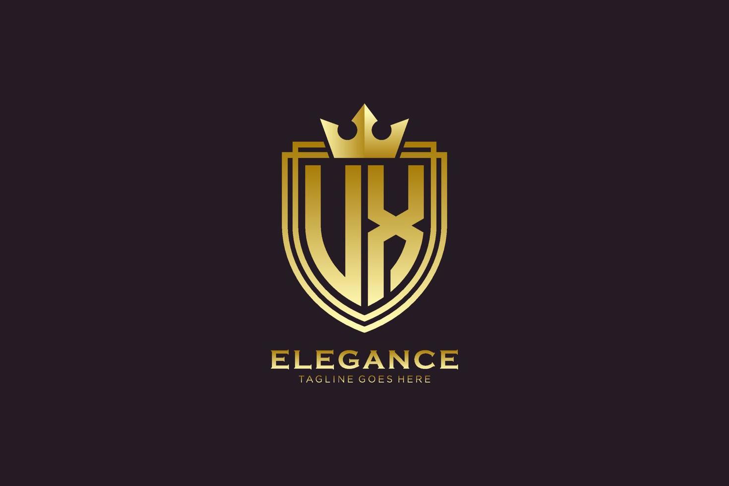 logotipo de monograma de luxo elegante ux inicial ou modelo de crachá com pergaminhos e coroa real - perfeito para projetos de marca luxuosos vetor