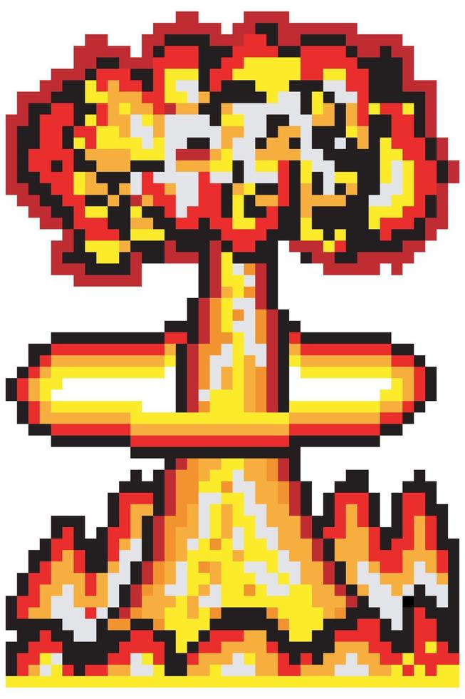 explosão nuclear com pixel art. ilustração vetorial. vetor