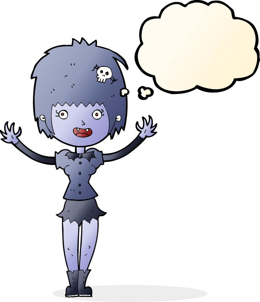 garota vampira dos desenhos animados com balão de pensamento vetor