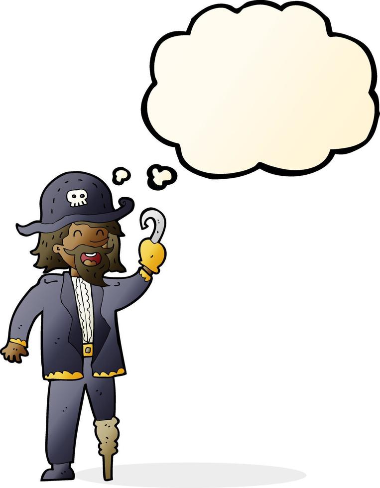 capitão pirata dos desenhos animados com balão de pensamento vetor