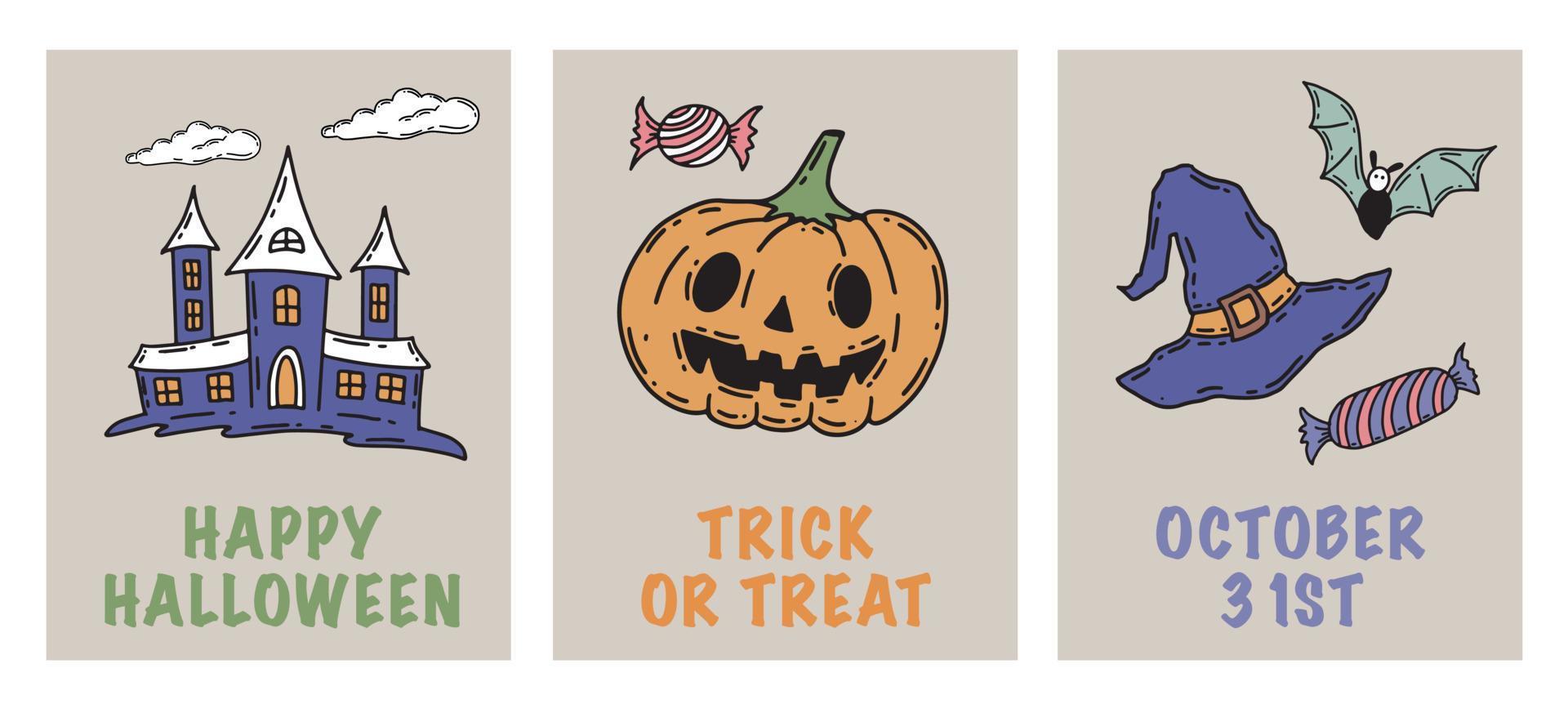símbolos de halloween ilustrações desenhadas à mão vetor