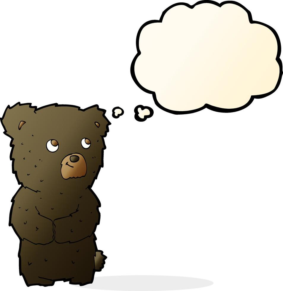 filhote de urso preto dos desenhos animados com balão de pensamento vetor