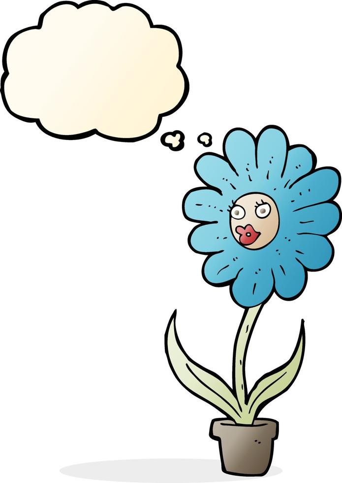 flor de desenho animado com balão de pensamento vetor