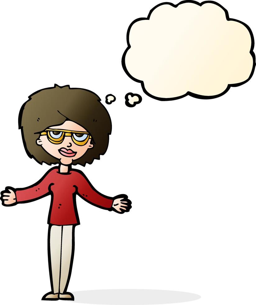 mulher de desenho animado usando óculos com balão de pensamento vetor