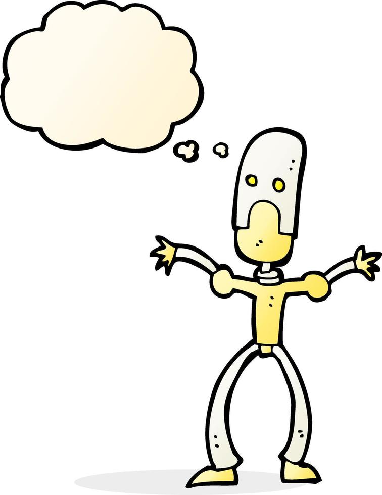 robô engraçado dos desenhos animados com balão de pensamento vetor