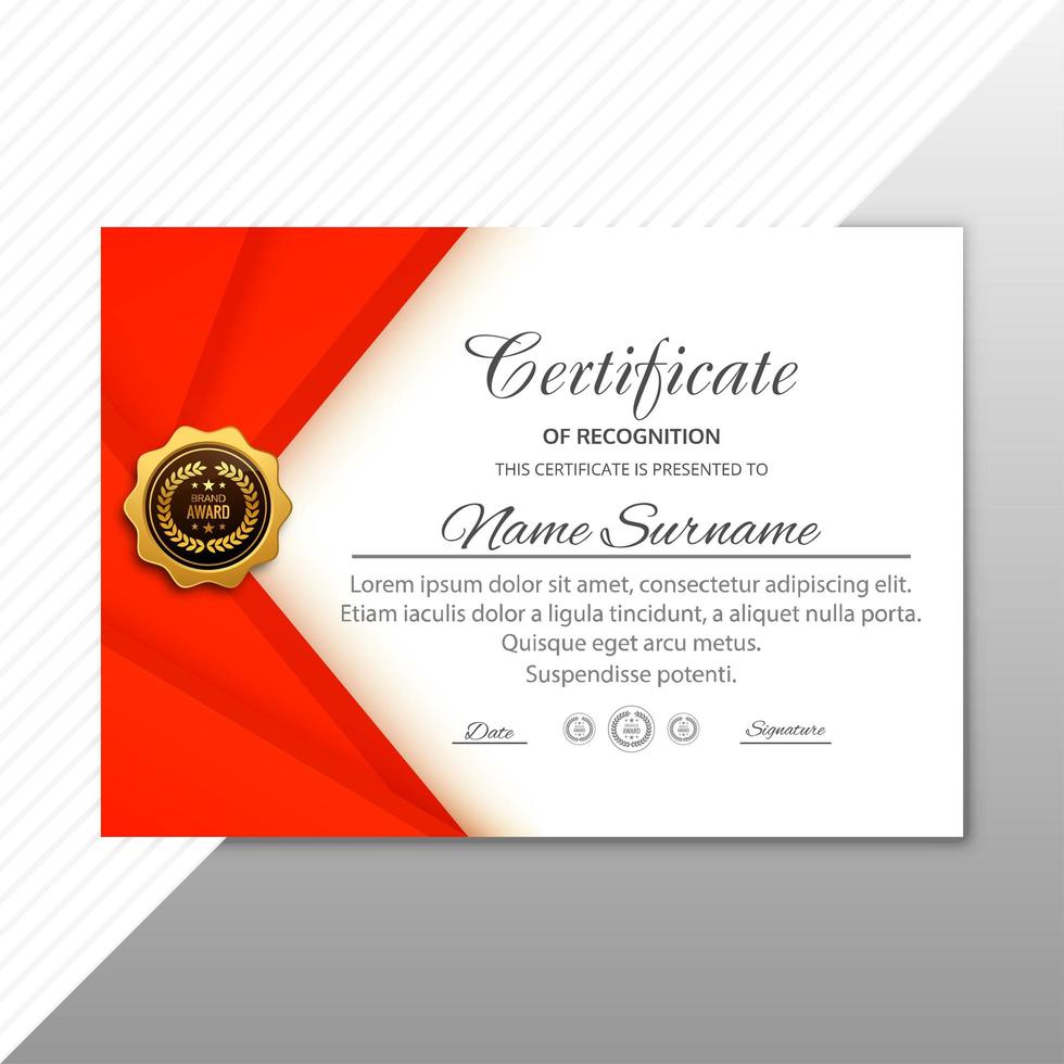 certificado criativo angular vermelho de prêmio de agradecimento vetor