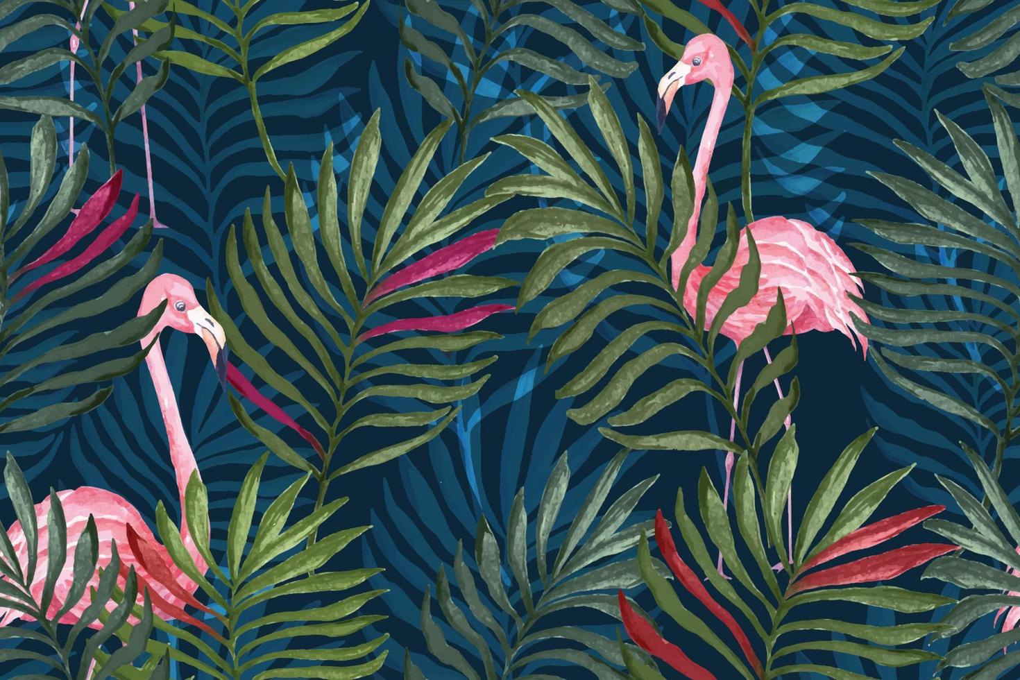 folha de palmeira padrão e flamingo para tecido e fundo de botânica wallpaper.tropical. vetor