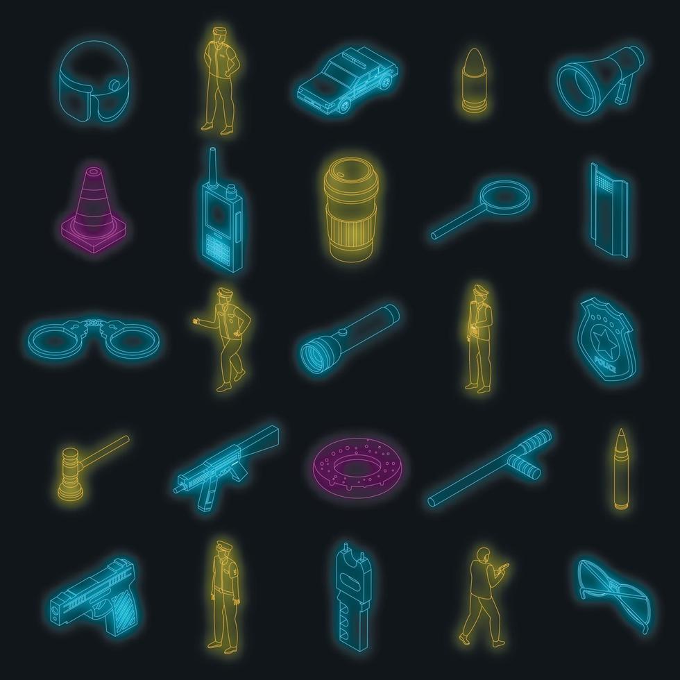 conjunto de ícones de equipamentos de polícia vector neon