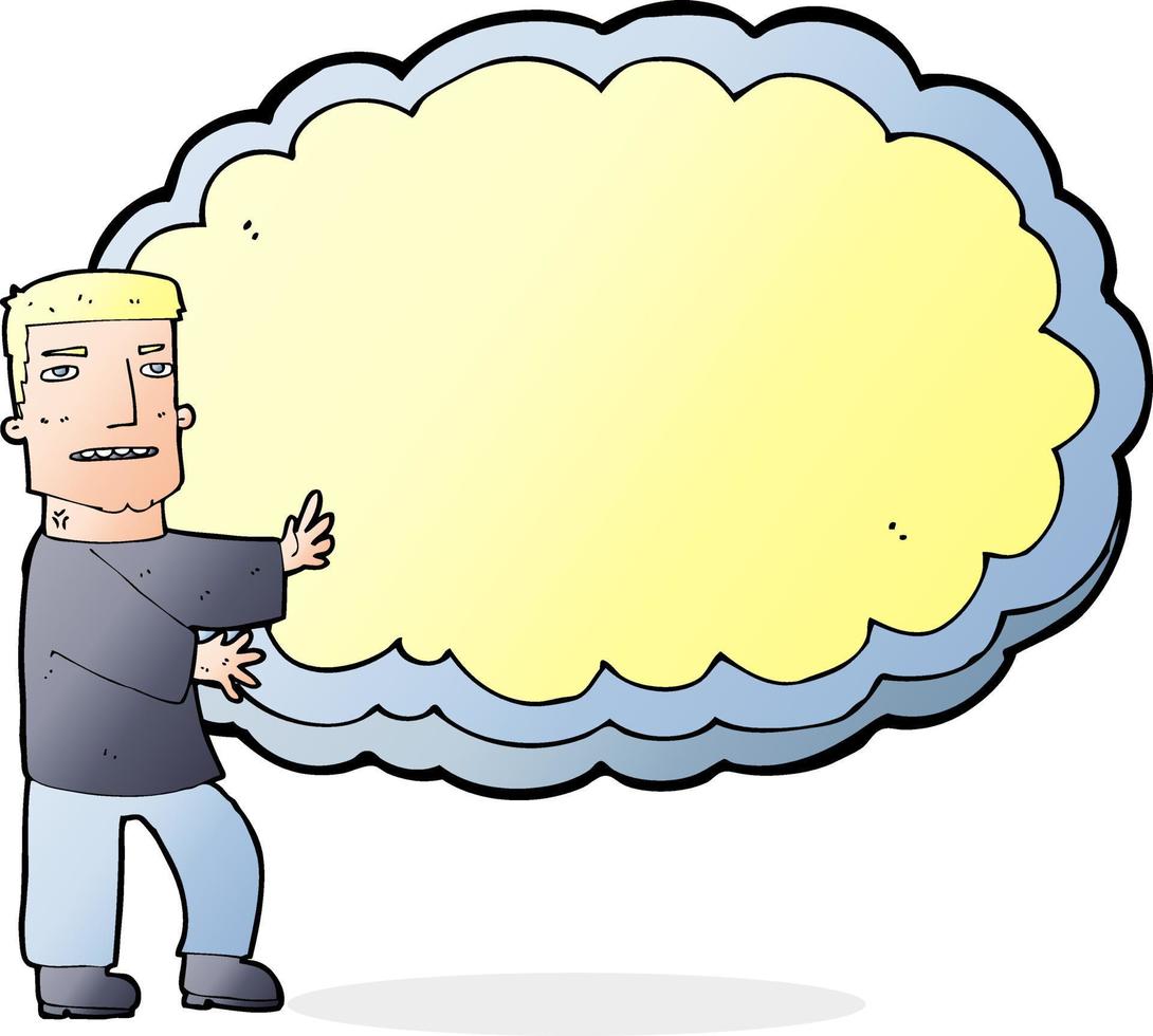 homem de desenho animado apresentando nuvem de espaço de texto vetor